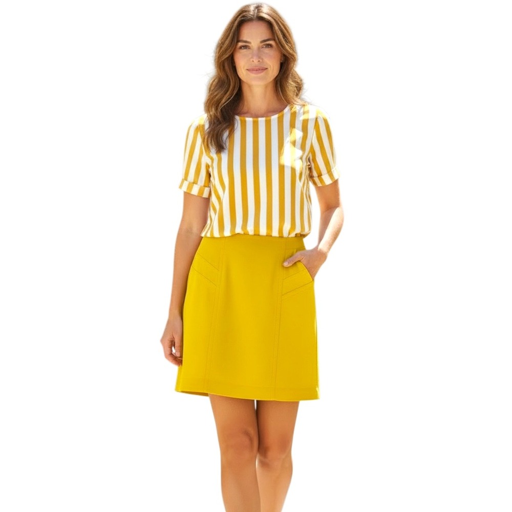 Hilfiger Womens Yellow‎ Wool Blend A-Line Mini Skirt Career Pockets Size 8